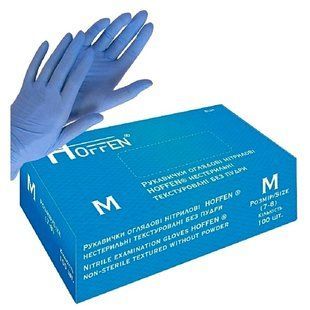 Рукавички нітрилові HOFFEN Блакитні, Розмір М , 100 шт 47649 фото