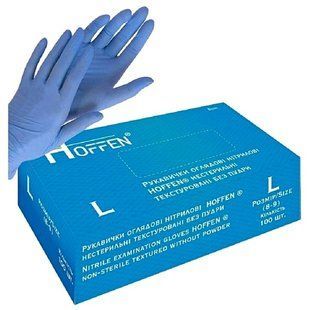 Рукавички нітрилові HOFFEN Блакитні, Розмір L , 100 шт 47650 фото